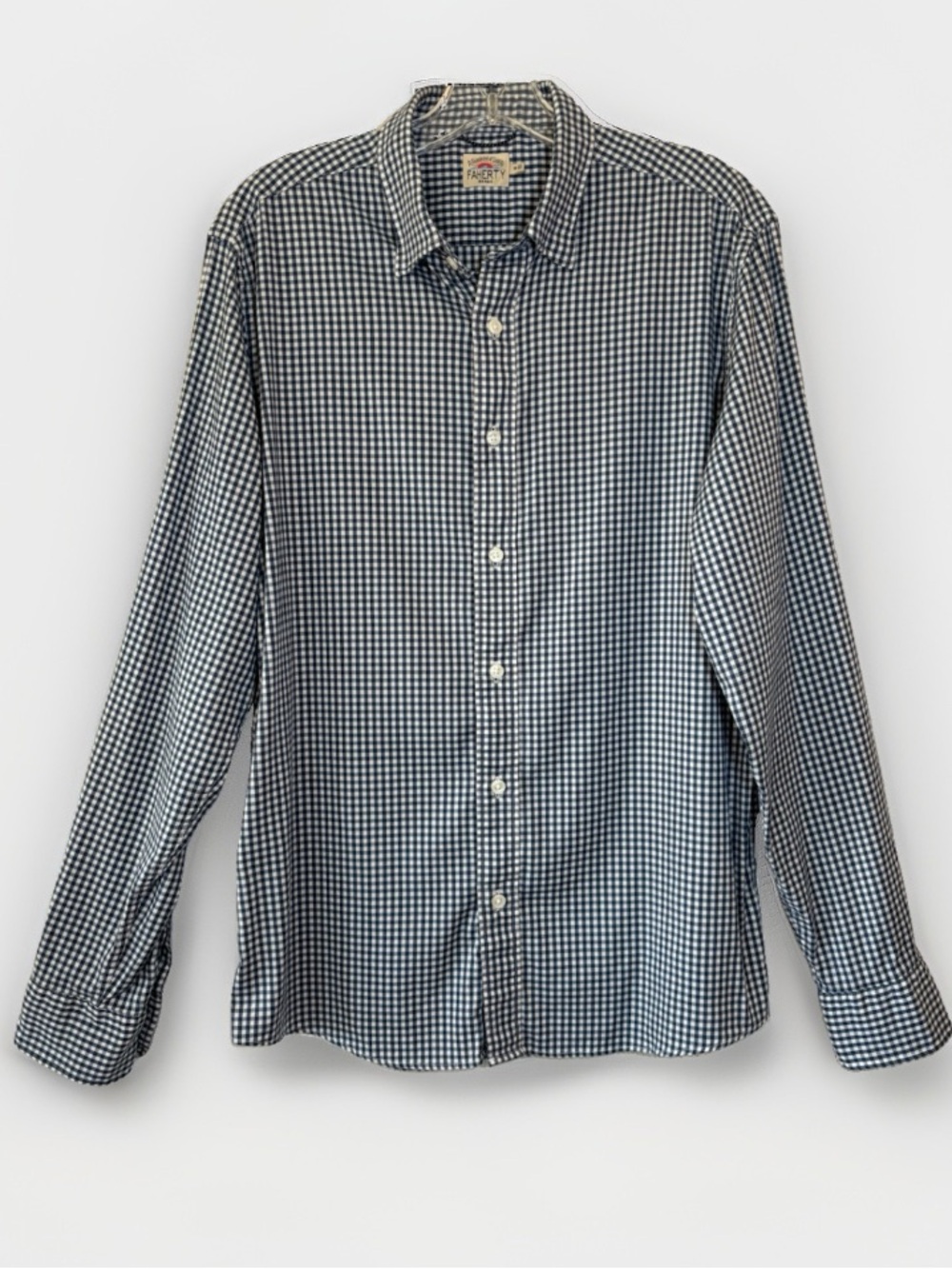 Faherty Men's Blue Gingham Button Down Shirt Medium Long Sleeve Cotton Blend
